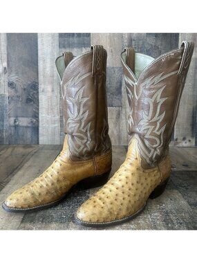 Tony Lama Vintage El Rey Full Quill Ostrich Western Cowboy Boots Mens 9 D